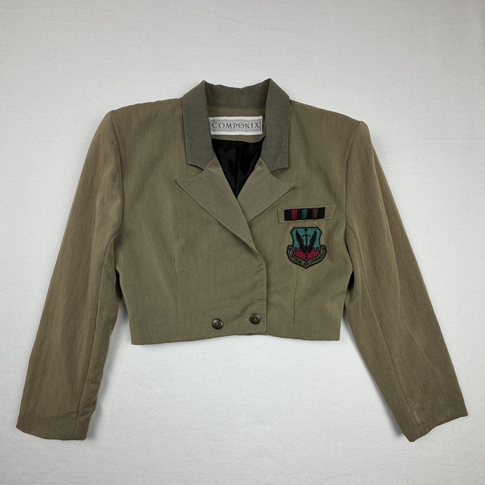 Componix Womens Military Cropped Blazer Olive Green Tactical Air Command Patch